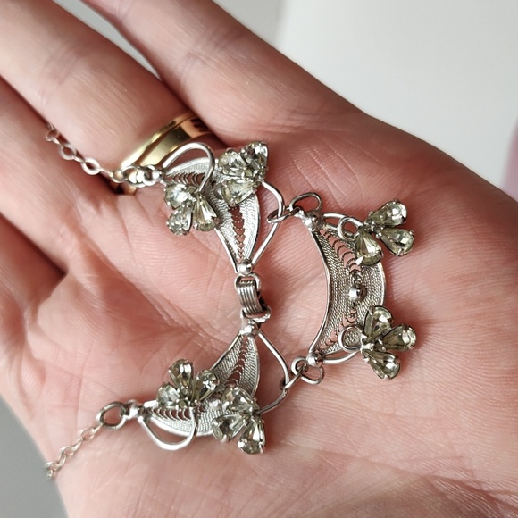 Vintage ESPO Sterling Silver Filigree Rhinestone Necklace 21" - Picture 5 of 13